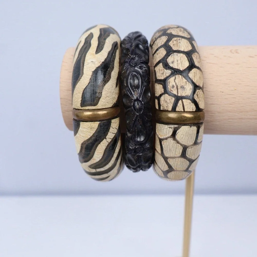 Boho Tribal Style Ethnic Wood Statement Chunky Jewelry Lot (16) Black Brown - Picture 9 of 12